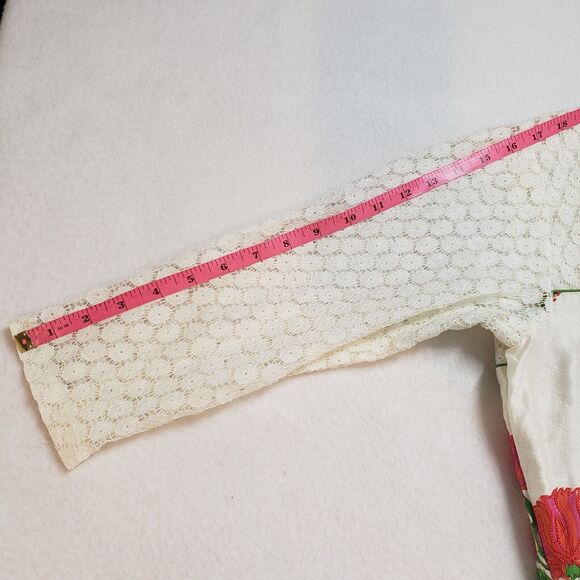 Womens Cream Kurta Top Large Lace Floral Embroidered Bohemian Straight Tunic - Picture 7 of 16